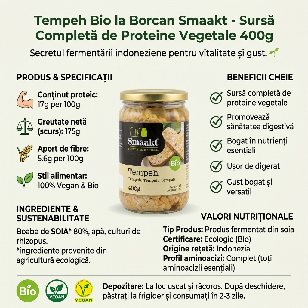Tempeh Bio la Borcan Smaakt - Sursă Completă de Proteine Vegetale 400g 4