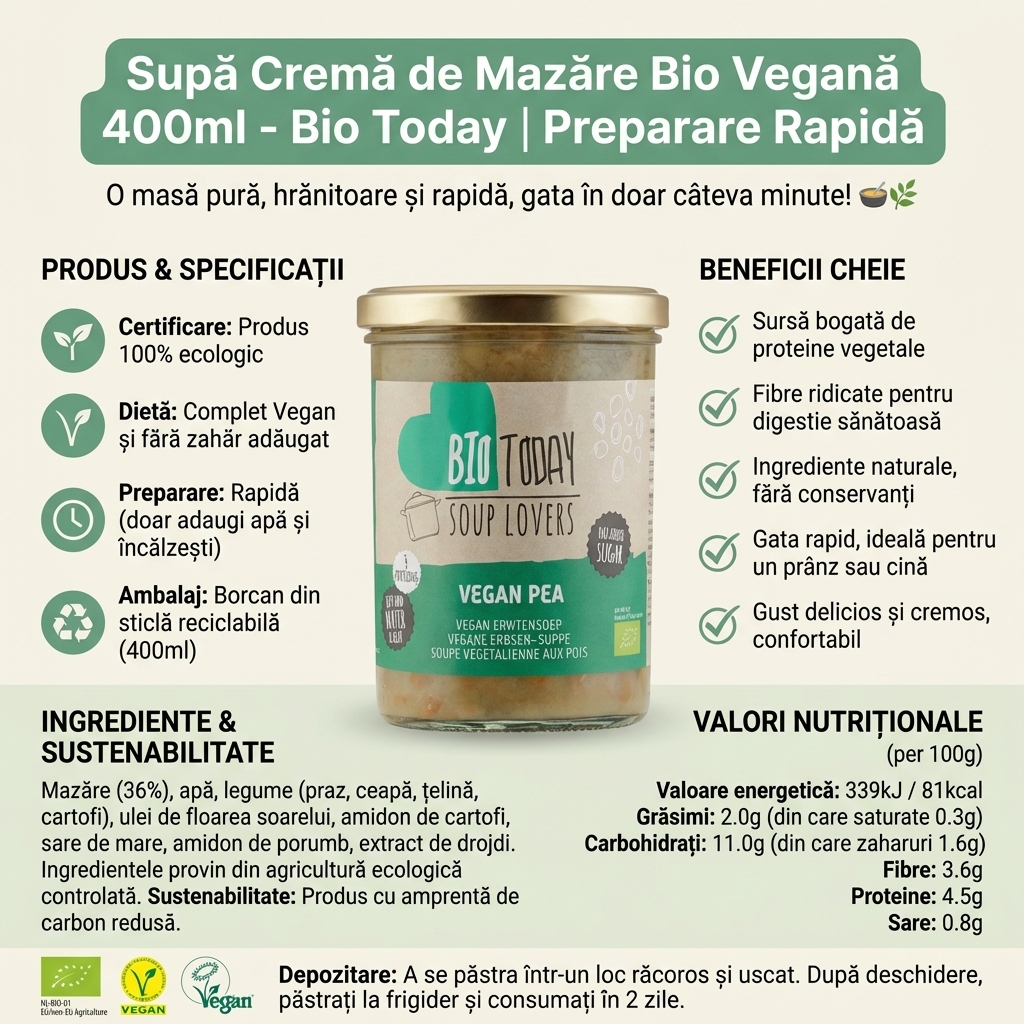 Supă Cremă de Mazăre Bio Vegană 400ml - Bio Today | Preparare Rapidă 4