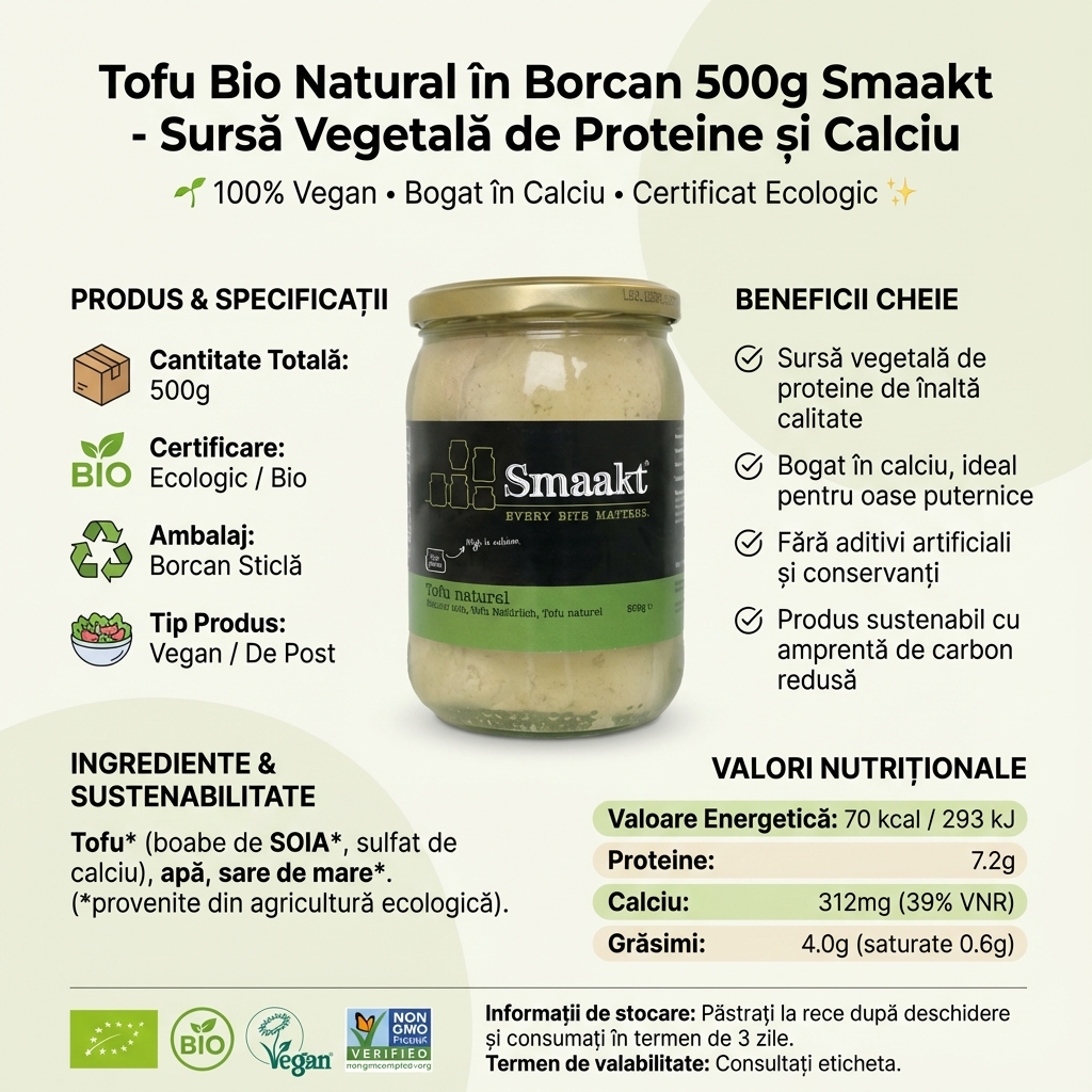 Tofu Bio Natural în Borcan 500g Smaakt - Sursă Vegetală de Proteine și Calciu 4