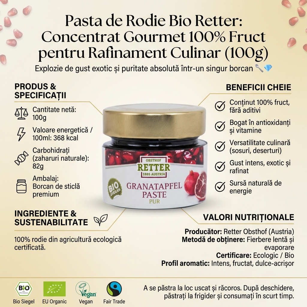 Pasta de Rodie Bio Retter: Concentrat Gourmet 100% Fruct pentru Rafinament Culinar (100g) 4