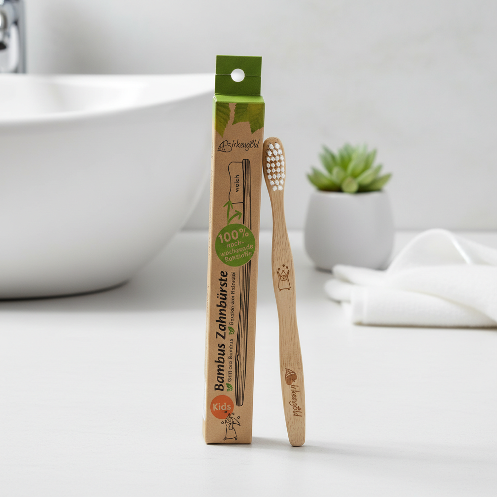 Periuță de Dinți Ecologică pentru Copii din Bambus Moso - Peri Soft din Ulei de Ricin Birkengold 2
