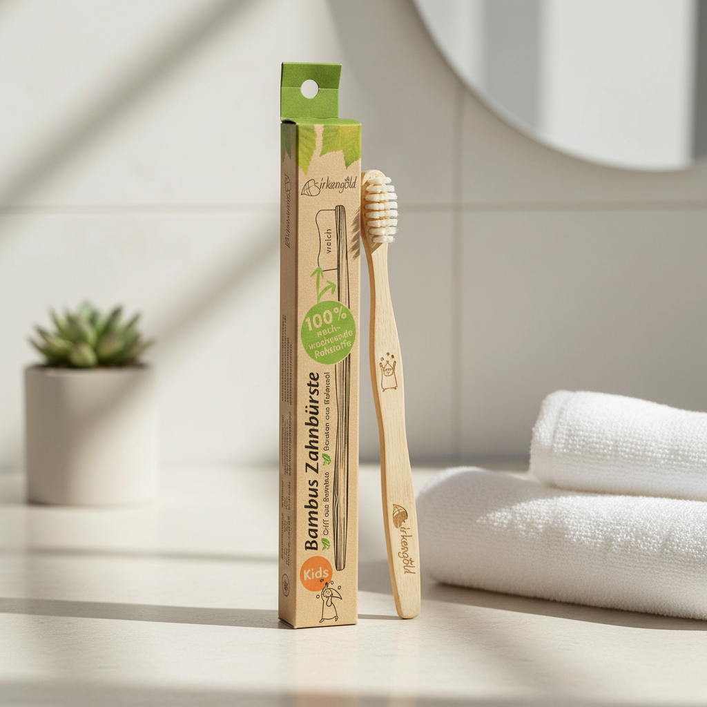 Periuță de Dinți Ecologică pentru Copii din Bambus Moso - Peri Soft din Ulei de Ricin Birkengold