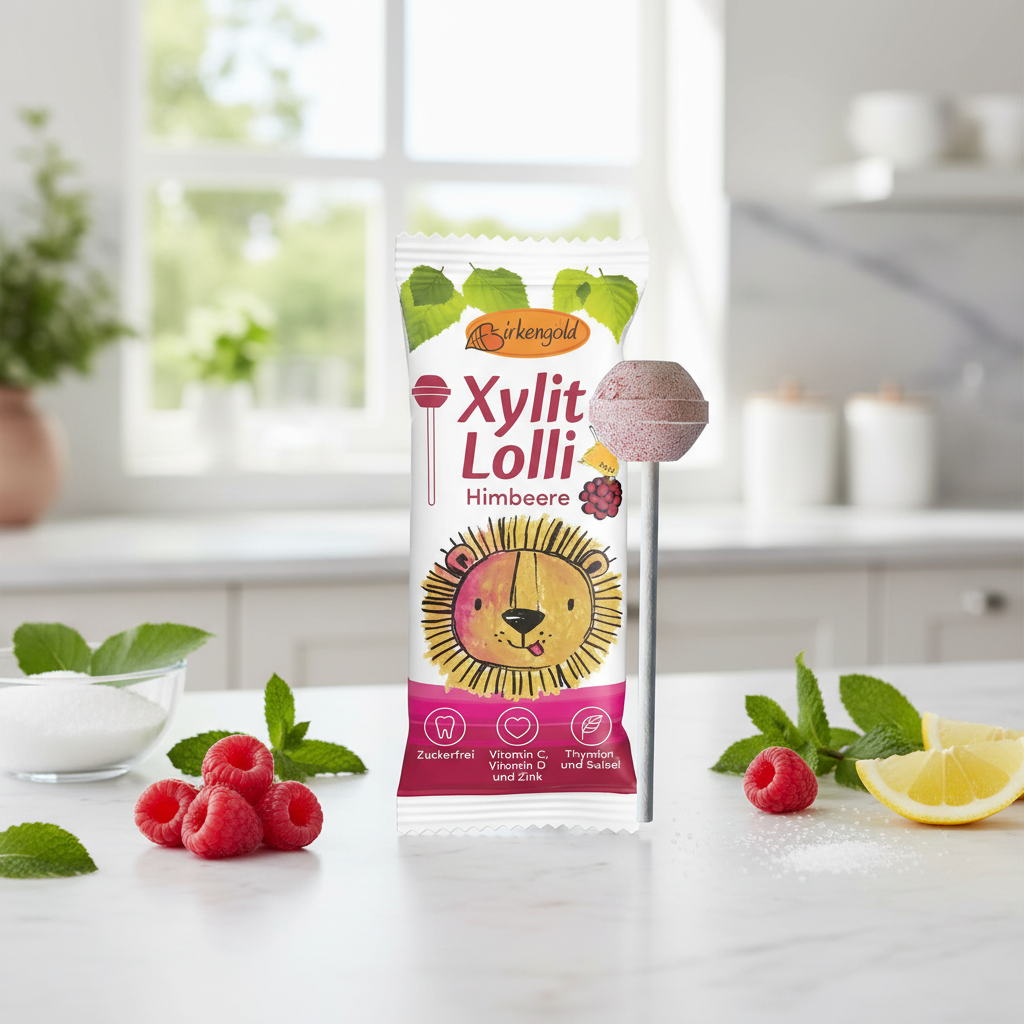 Acadea cu Zmeură Îndulcită cu Xilitol și Vitamine, Fără Zahăr - Birkengold 6g 2