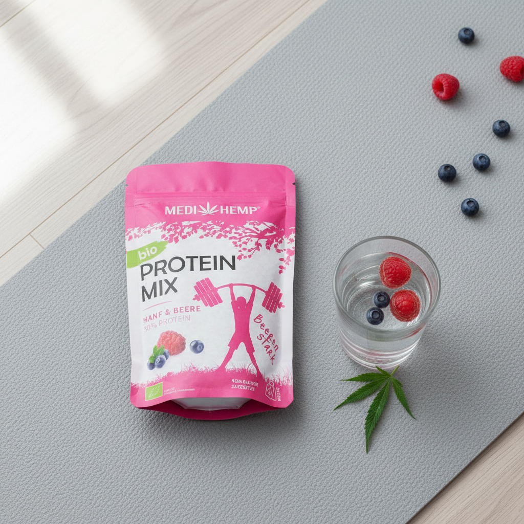 Mix Proteic Bio cu Cânepă, Zmeură și Afine - 30% Proteine Vegane - Medihemp 200g 2