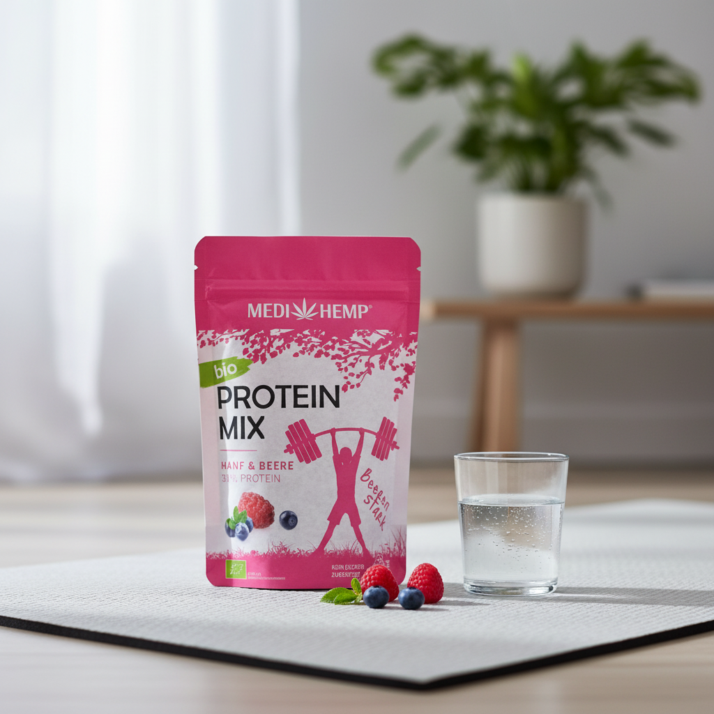 Mix Proteic Bio cu Cânepă, Zmeură și Afine - 30% Proteine Vegane - Medihemp 200g