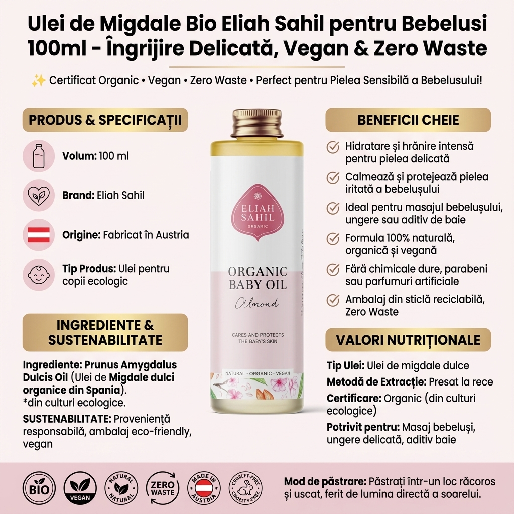 Ulei de Migdale Bio Eliah Sahil pentru Bebelusi 100ml – Îngrijire Delicată, Vegan & Zero Waste 4