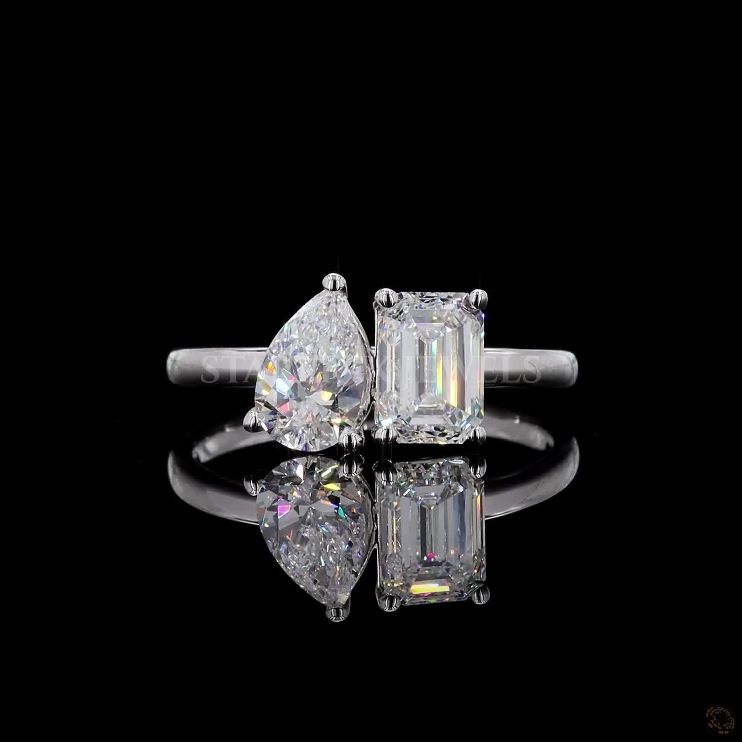 Pear & Emerald Duo Open Diamond Ring – view 3