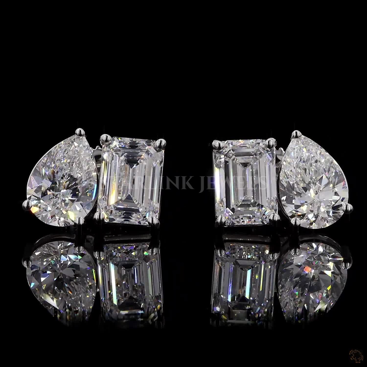 Two-Stone Emerald & Pear Cut Diamond Earrings – view 3