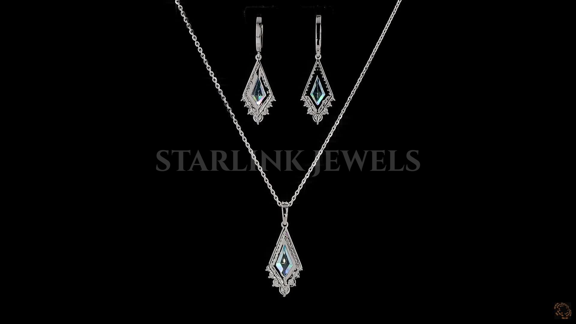 Teardrop Gemstone & Diamond Necklace and Earrings Set – view 4