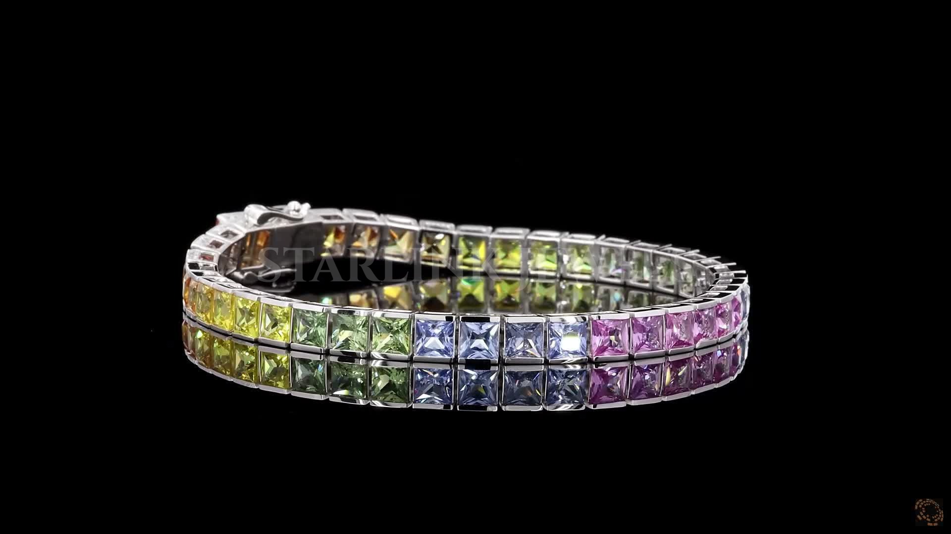 Royal Spectrum Rainbow Princess-Cut Sapphire Tennis Bracelet – view 4