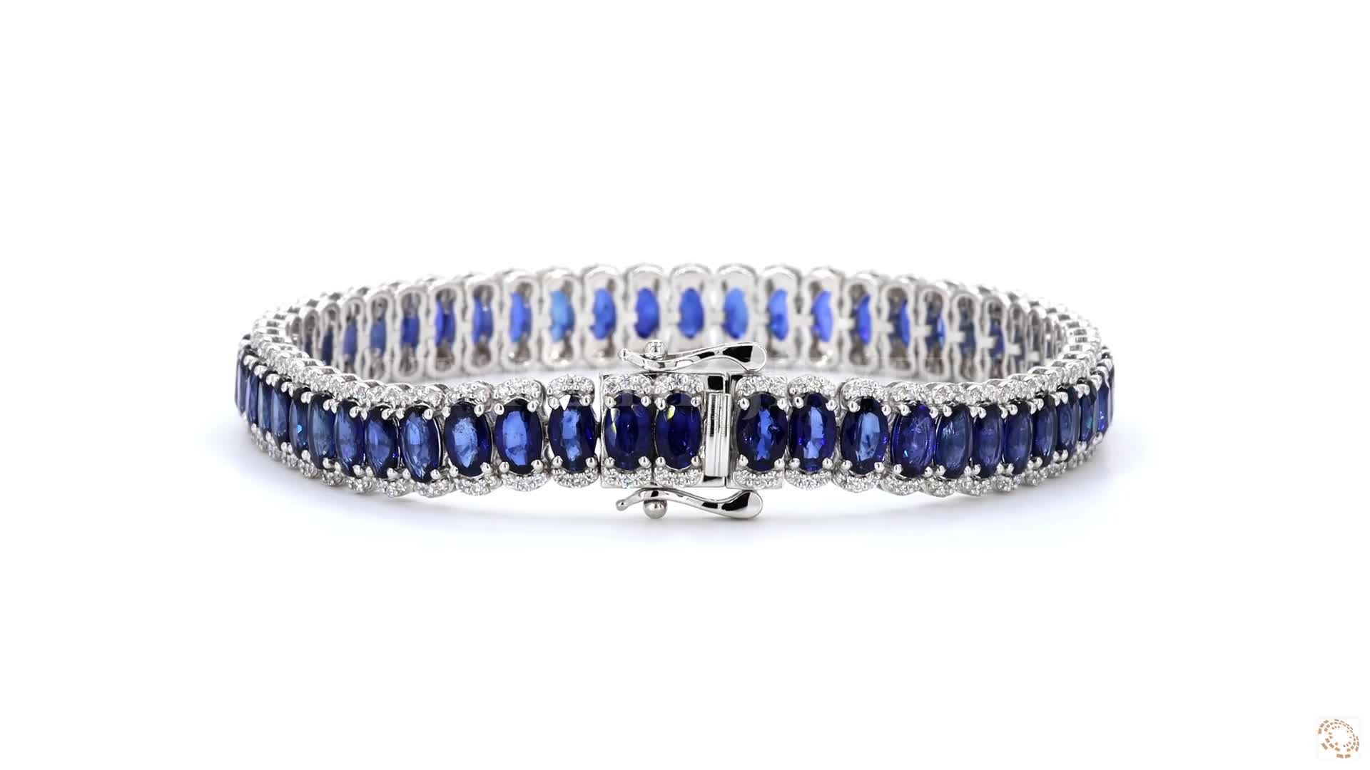 Royal Blue Oval Sapphire & Diamond Bracelet – view 3