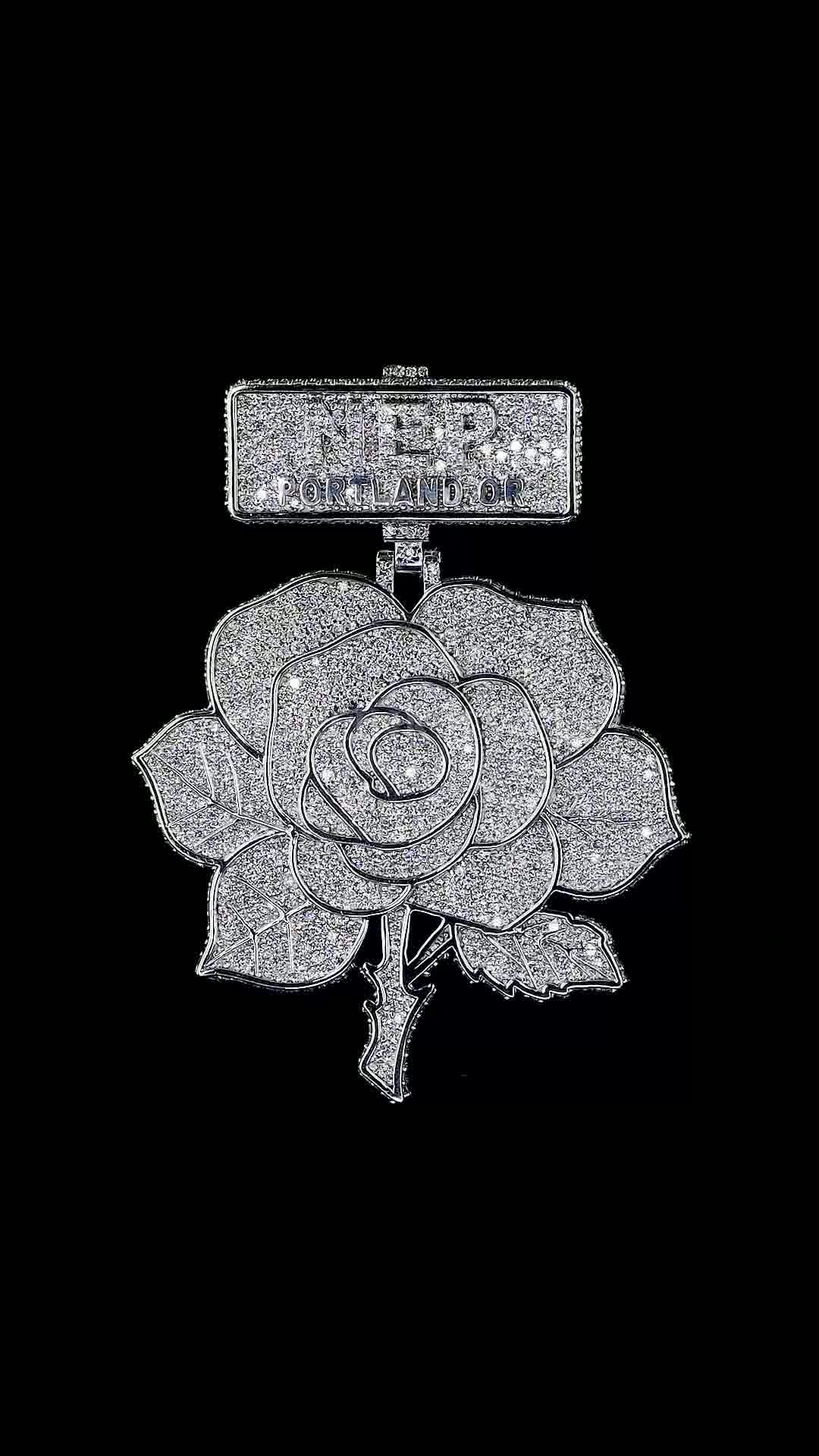Big Size Cuban Pendant – Iced Rose Design