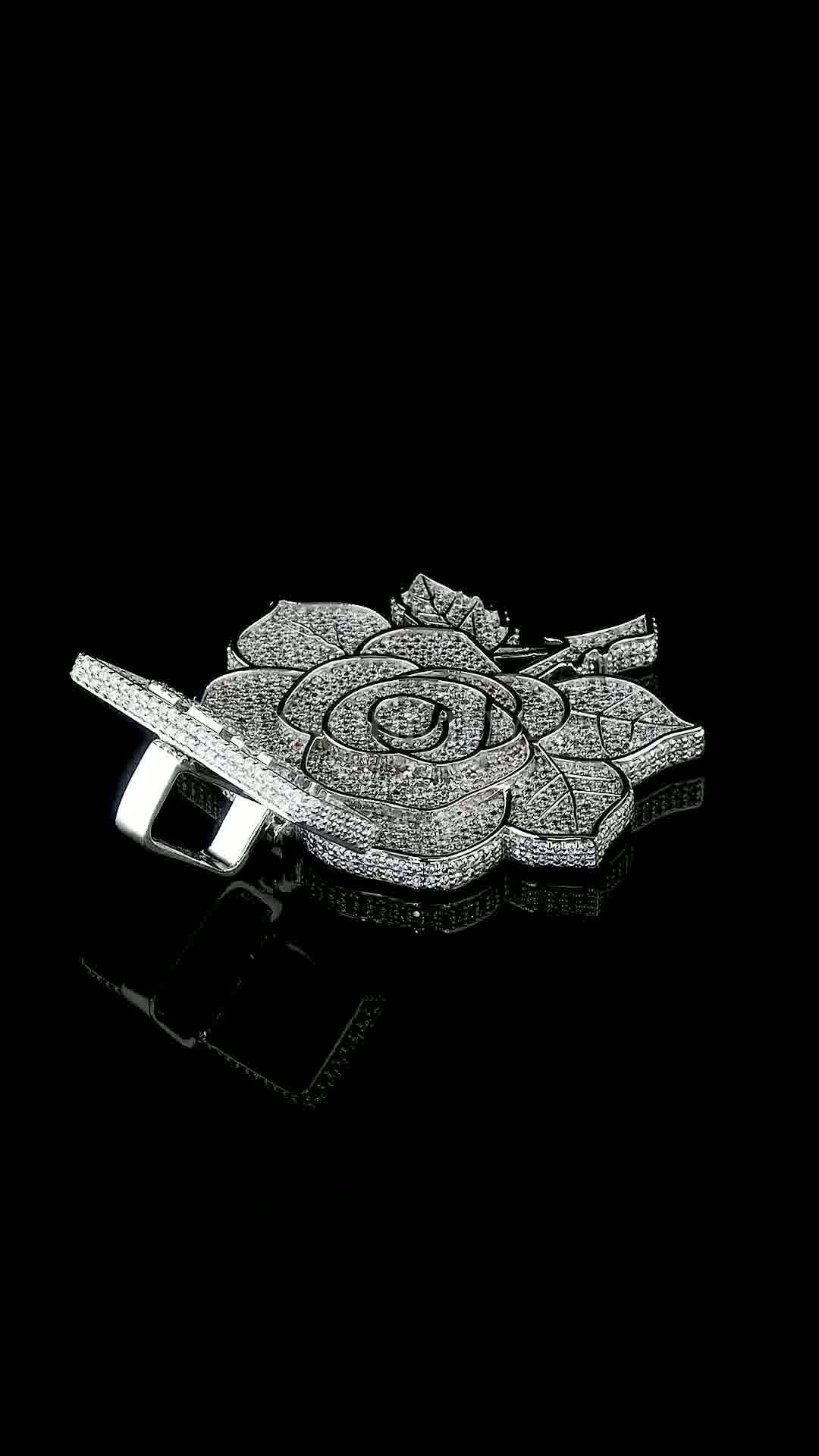 Big Size Cuban Pendant – Iced Rose Design – view 3