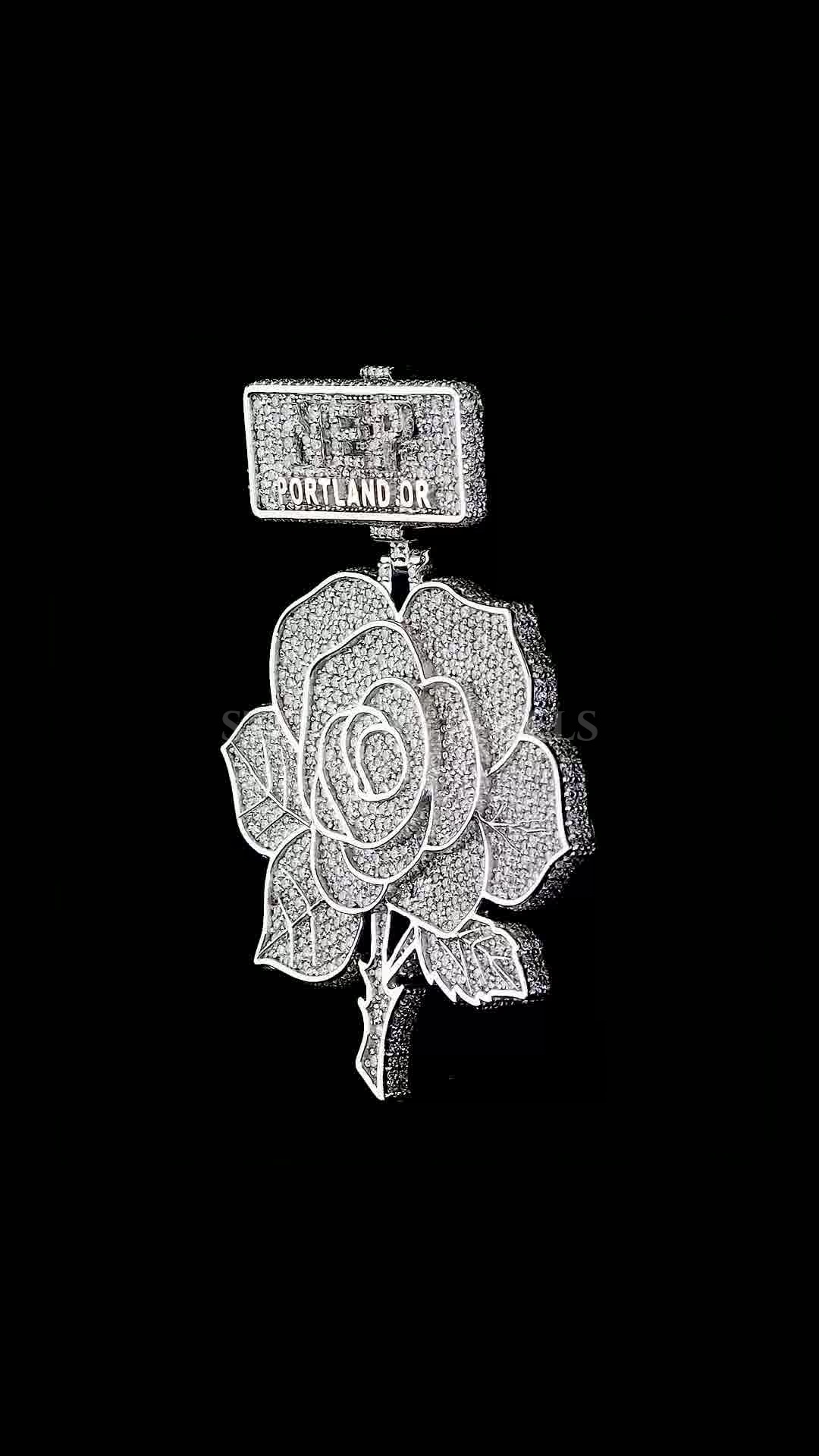 Big Size Cuban Pendant – Iced Rose Design – view 4