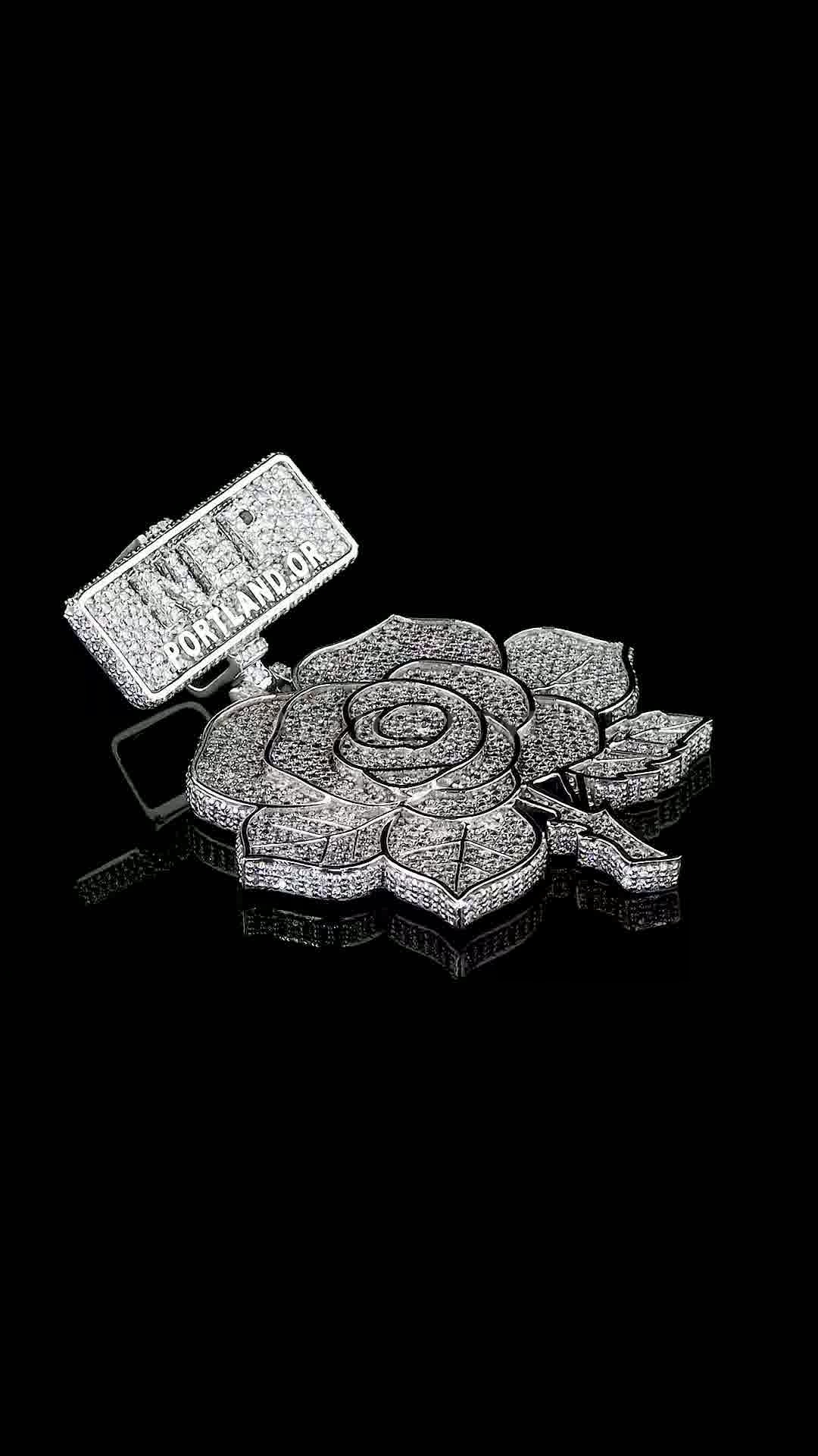 Big Size Cuban Pendant – Iced Rose Design – view 2