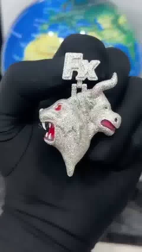 Double Bull Head “Rx” Design - Custom Big Size Cuban Pendant