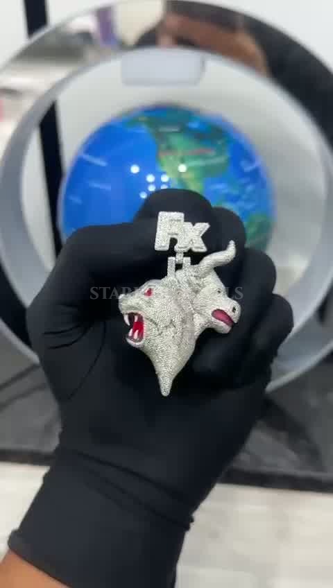 Double Bull Head “Rx” Design - Custom Big Size Cuban Pendant – view 2