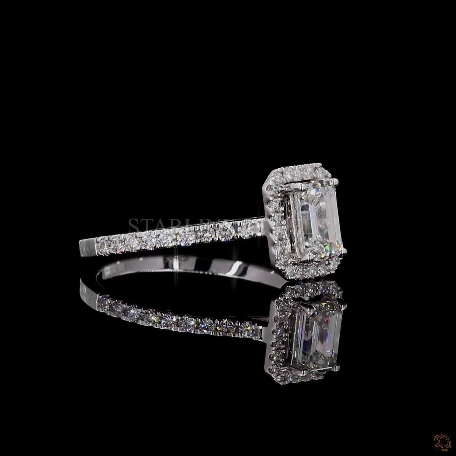 Emerald Cut Halo Diamond Ring – view 4