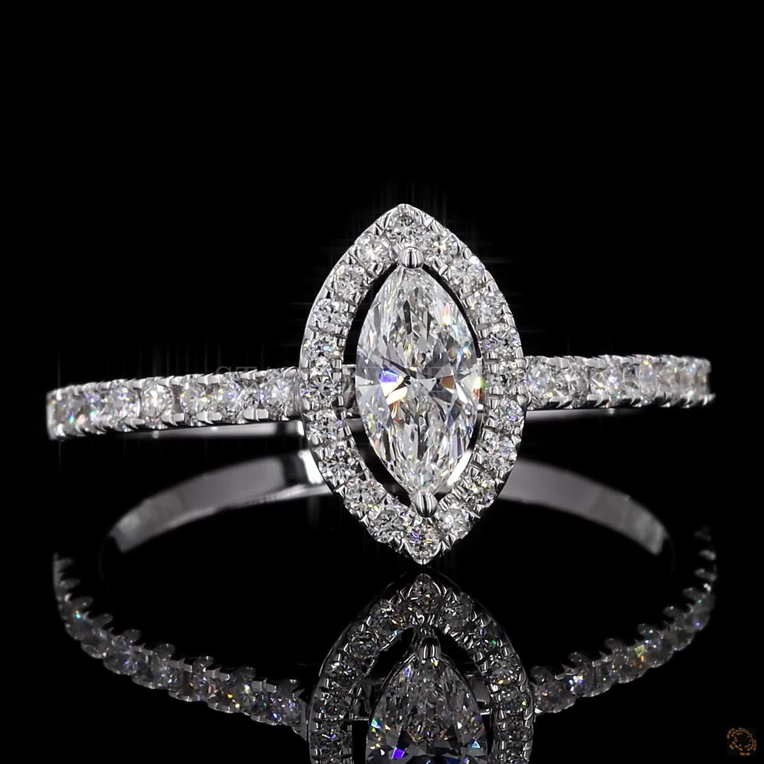 Marquise Cut Halo Diamond Ring – view 3