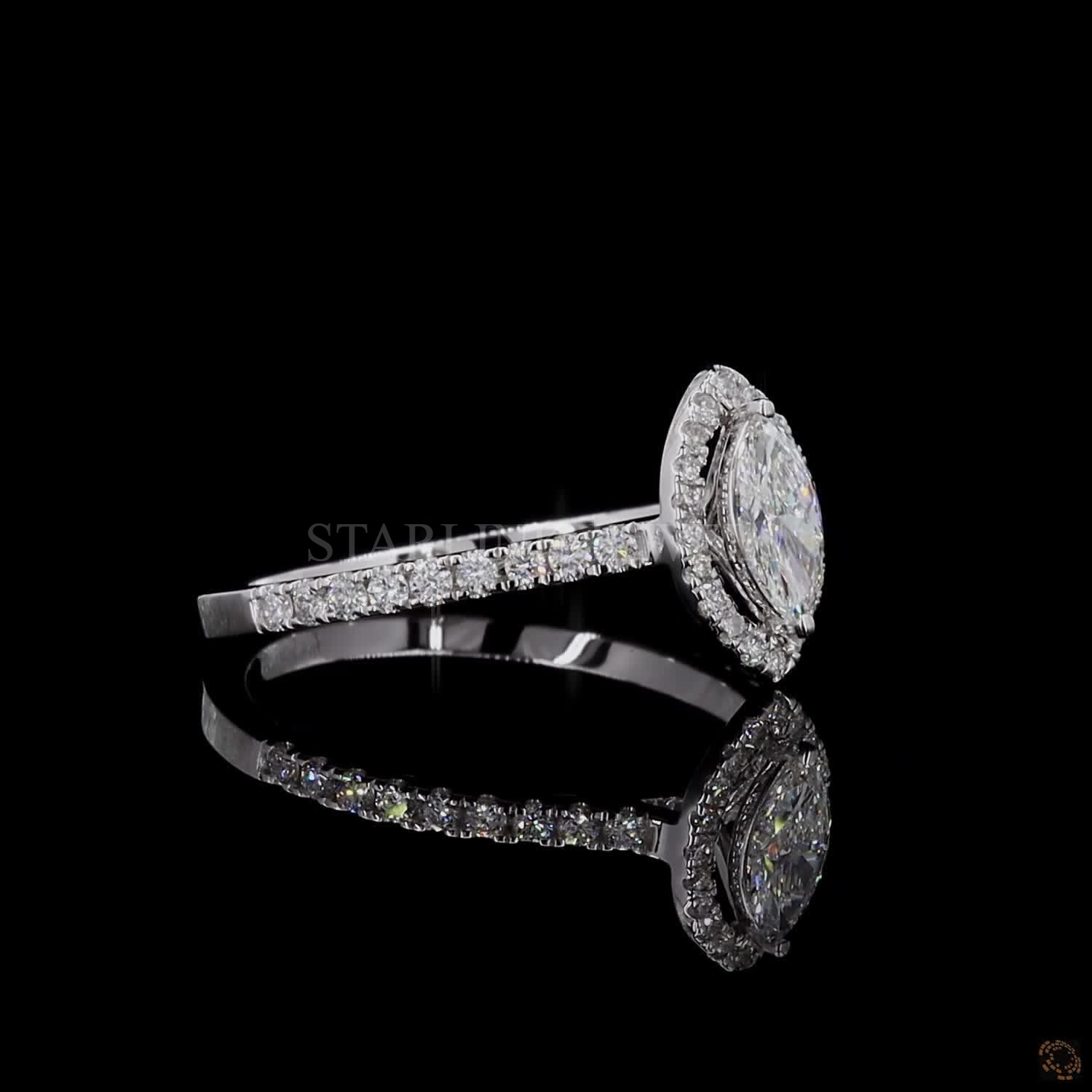 Marquise Cut Halo Diamond Ring – view 4