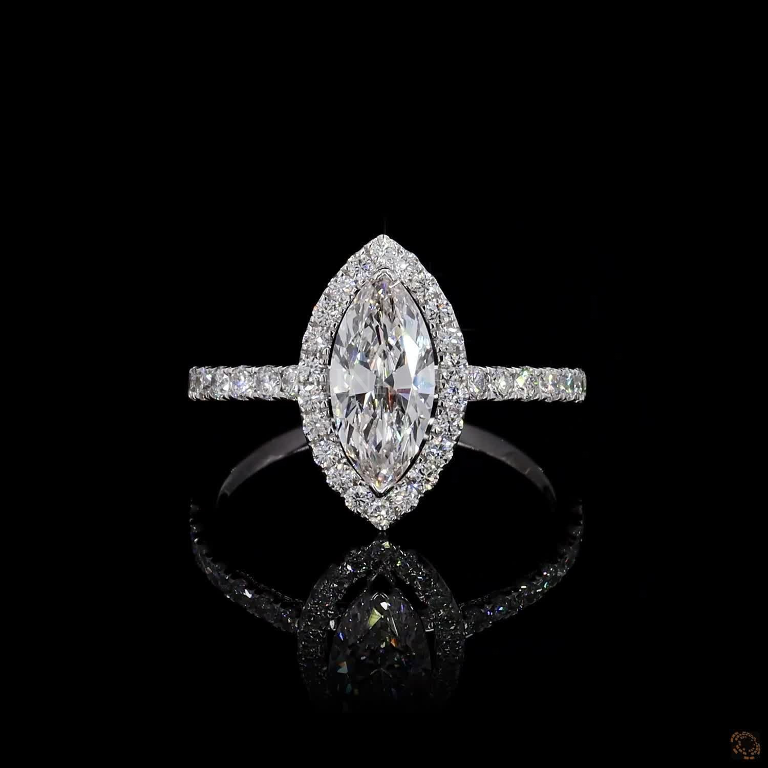 Marquise Cut Halo Diamond Ring – view 3