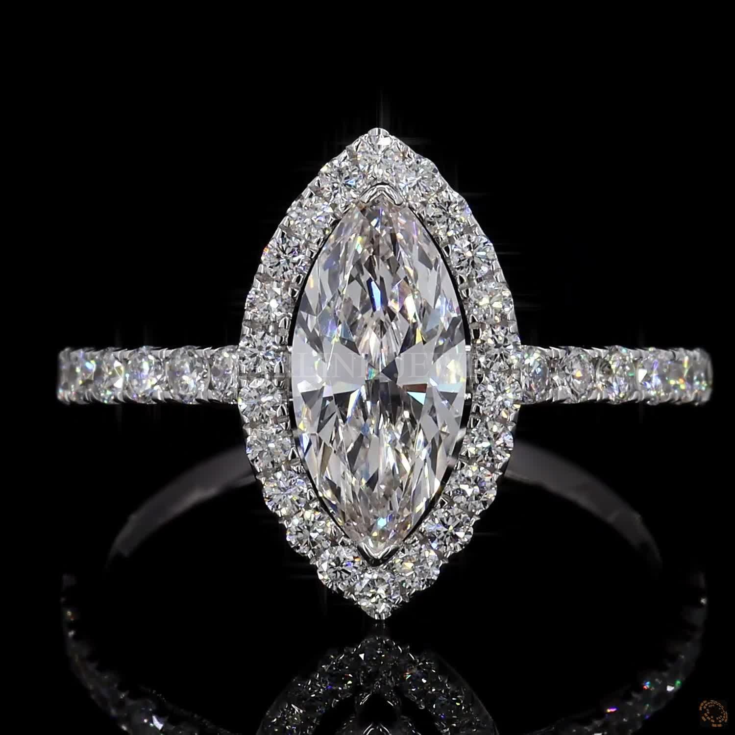Marquise Cut Halo Diamond Ring – view 4