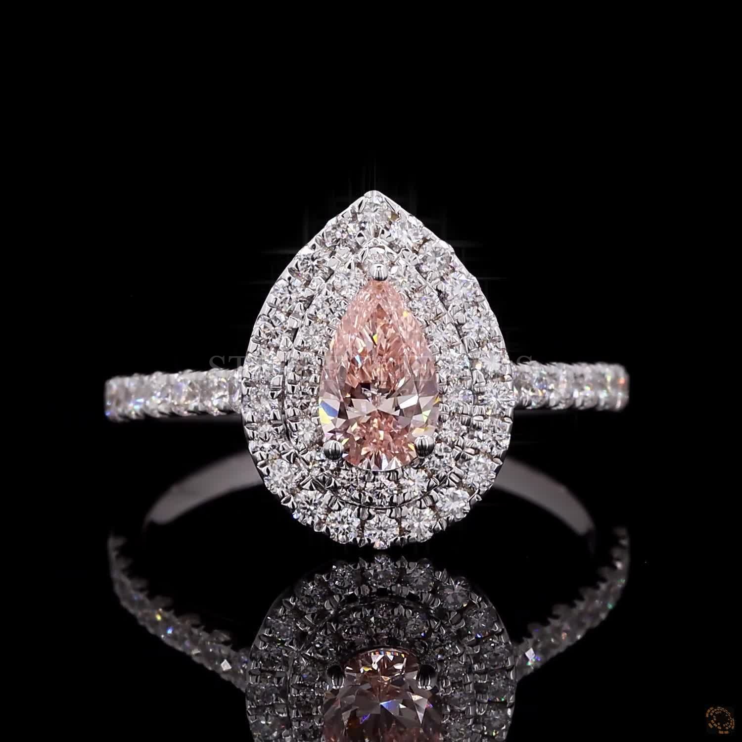 Pink Pear Diamond Halo Ring – view 3