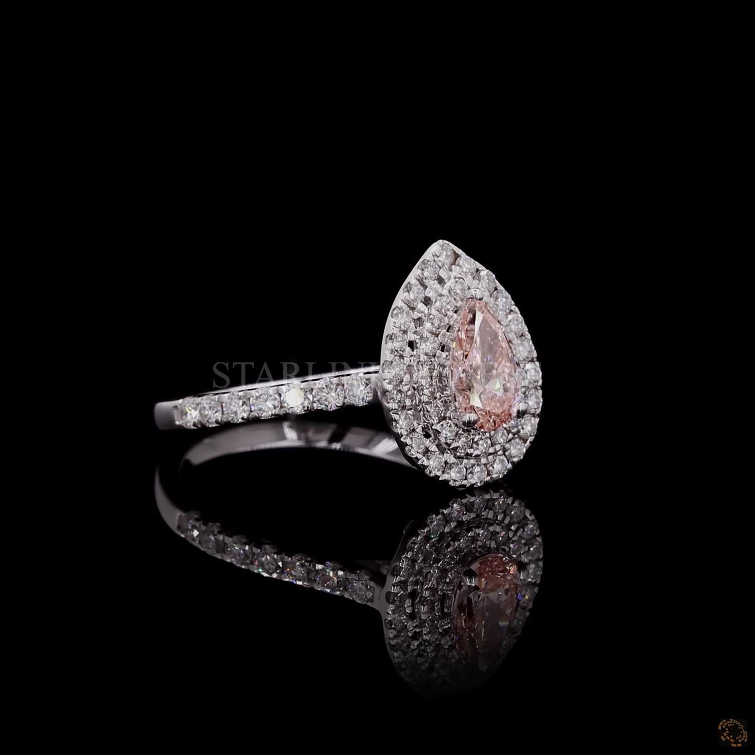 Pink Pear Diamond Halo Ring – view 4