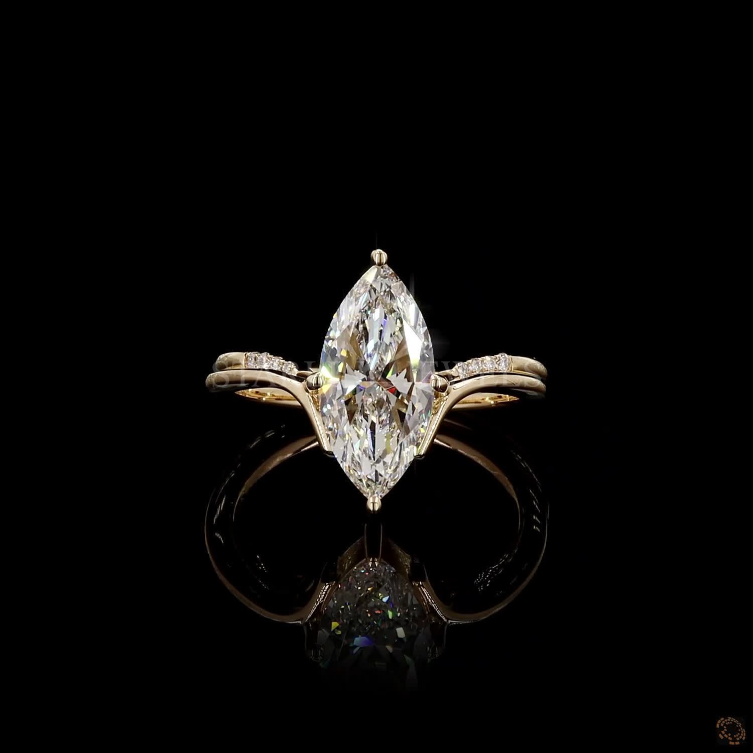 Marquise Diamond Bridal Set (2 Rings – Engagement + Band) – view 3
