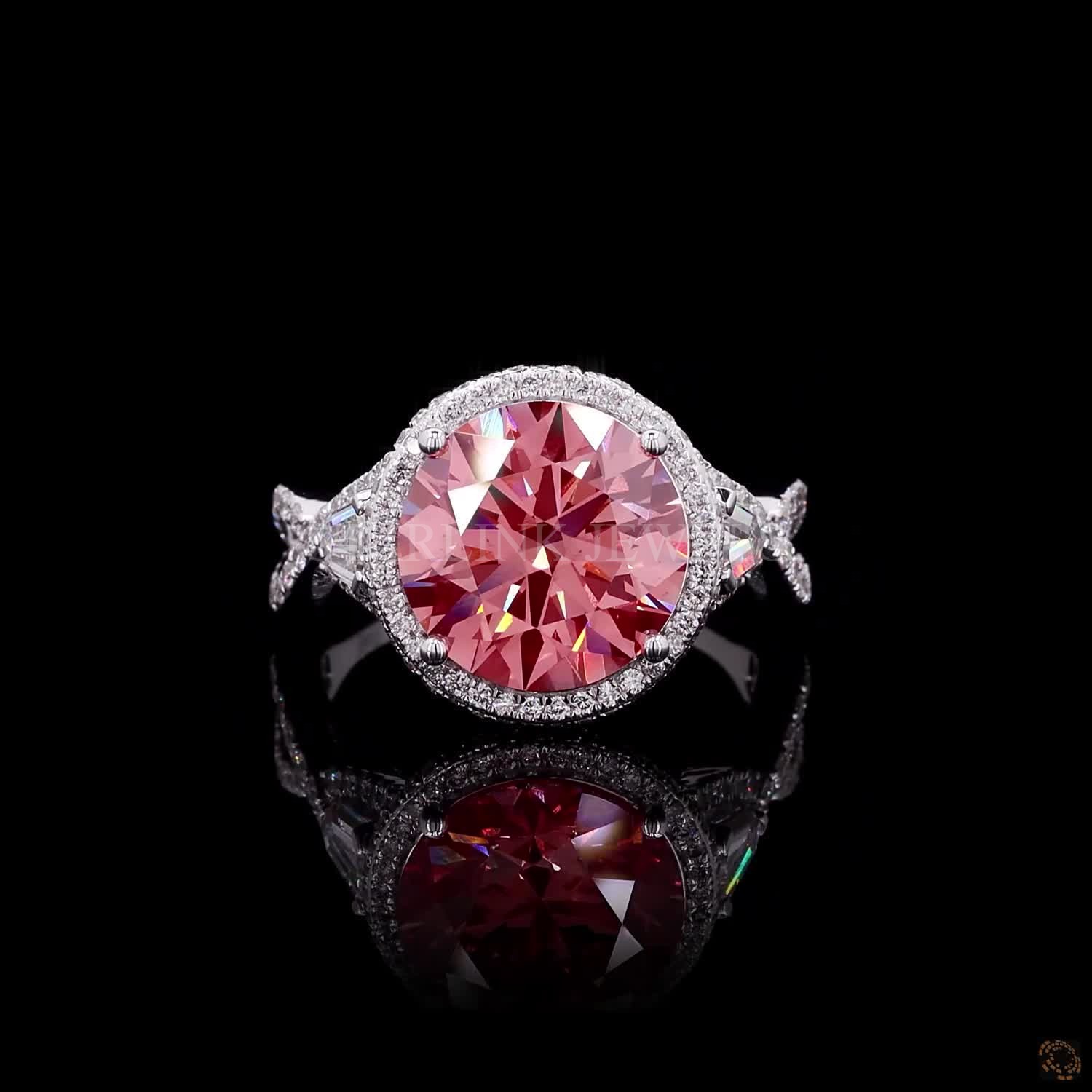 Pink Round Diamond Halo Ring – view 3