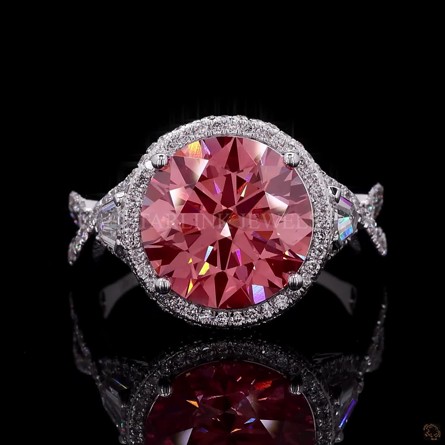 Pink Round Diamond Halo Ring – view 4