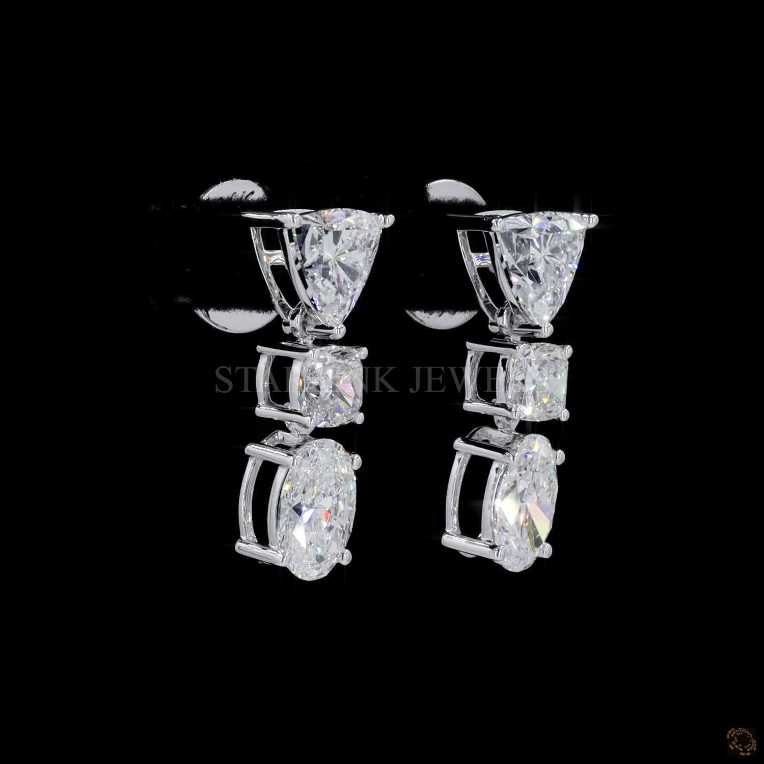 Luxury Trillion Cushion Oval Diamond Dangling Earrings – view 4