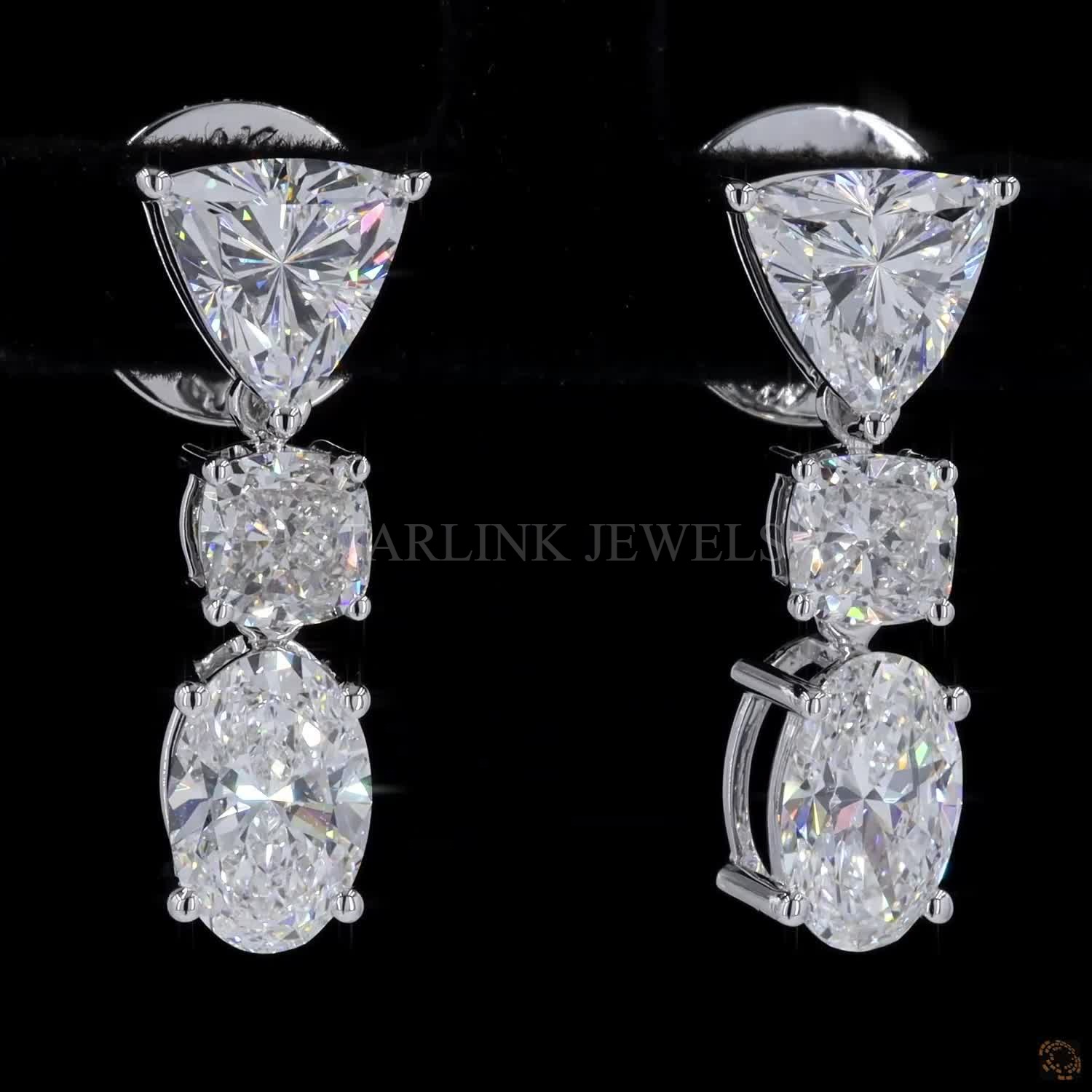 Luxury Trillion Cushion Oval Diamond Dangling Earrings – view 3