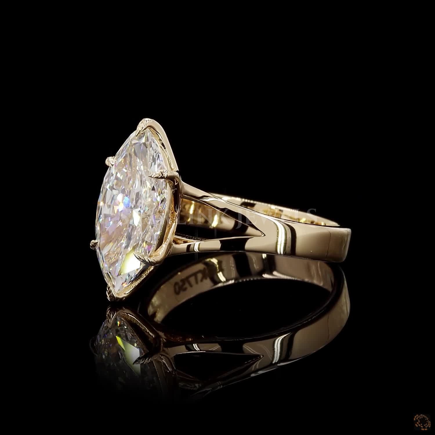 Marquise Cut Diamond Solitaire Ring with Leaf Prong Setting – view 4