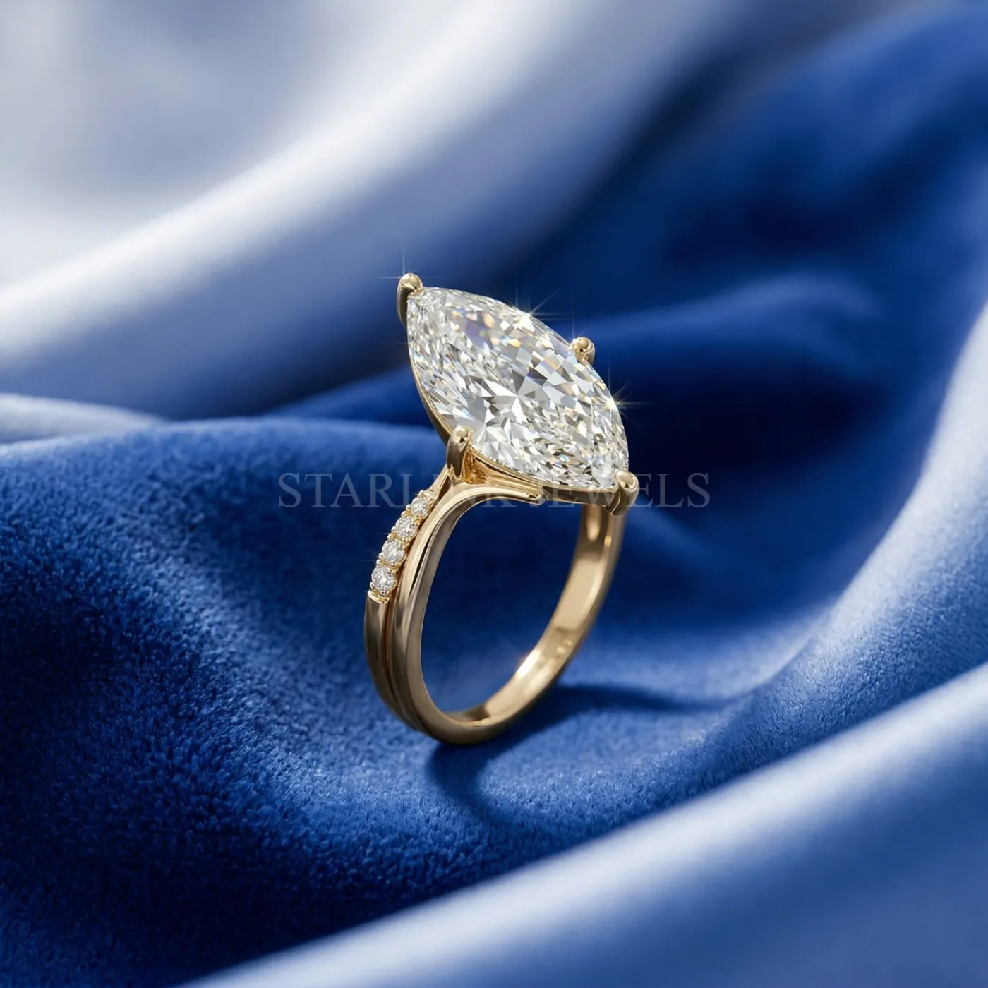 Marquise Diamond Bridal Set (2 Rings – Engagement + Band)
