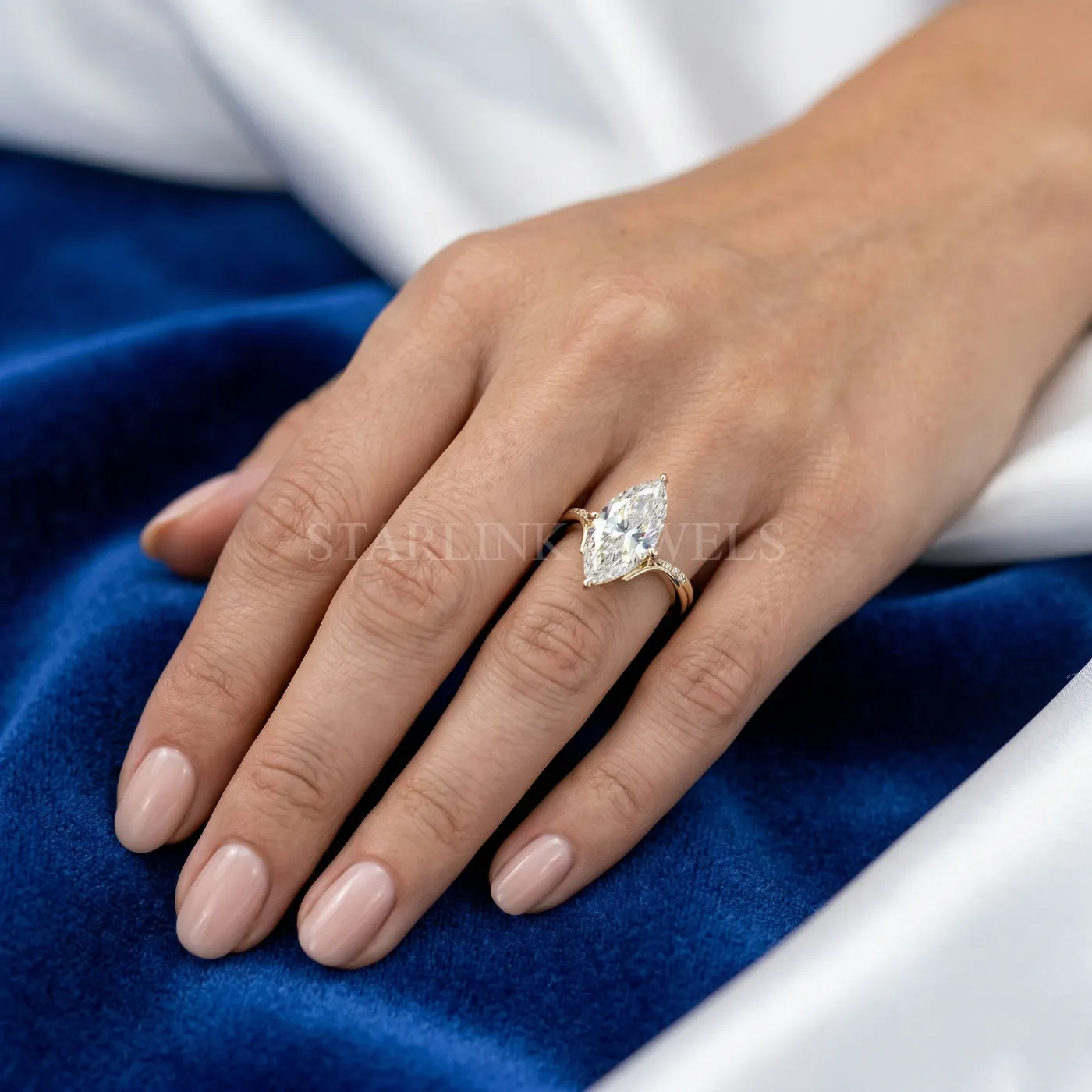 Marquise Diamond Bridal Set (2 Rings – Engagement + Band) – view 2
