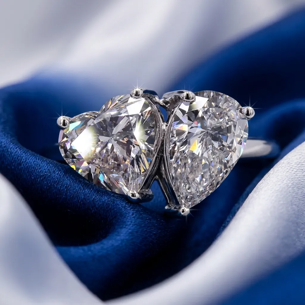 Heart & Pear  Toi et Moi Style Diamond Ring