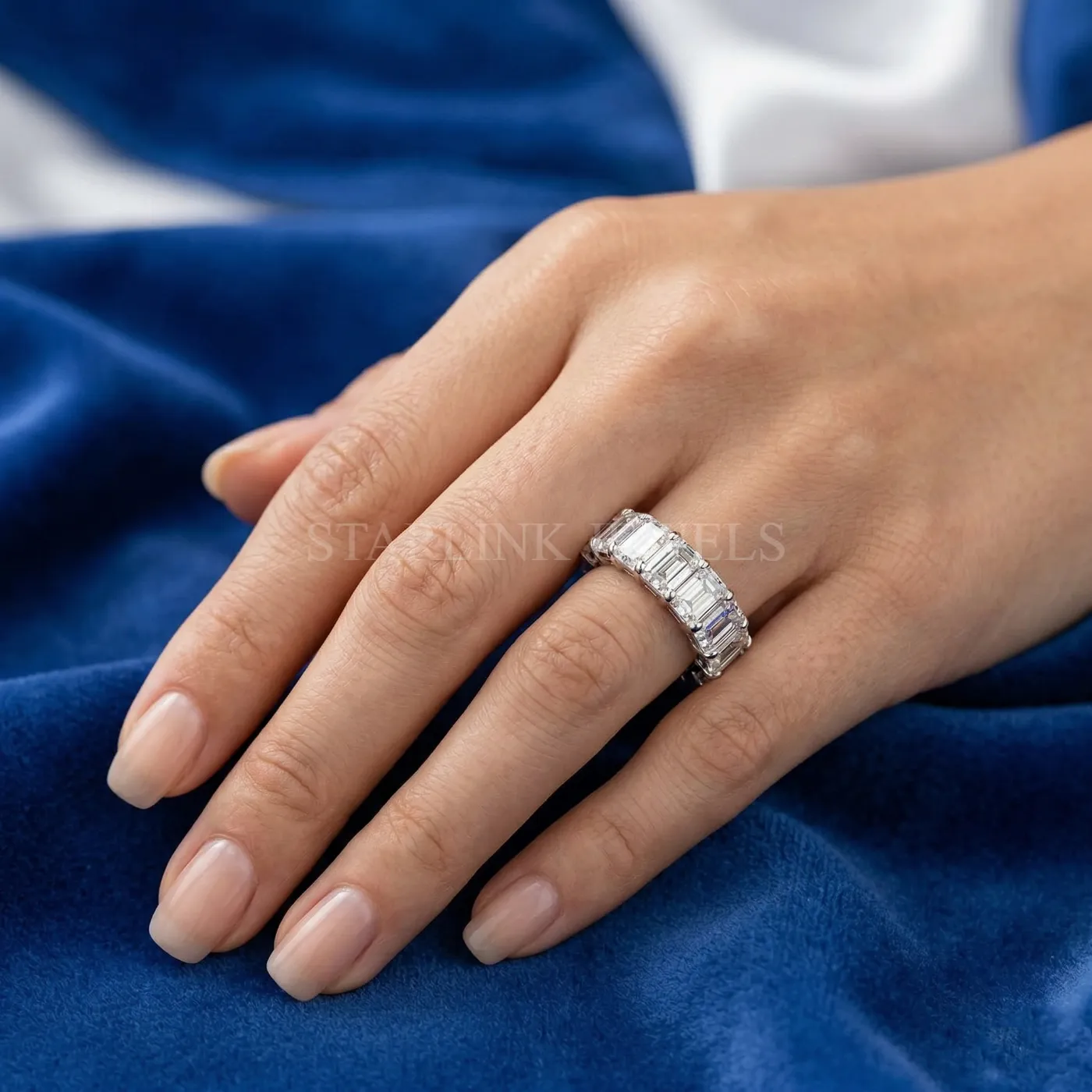 Emerald Cut Diamond Full Eternity Band – view 2
