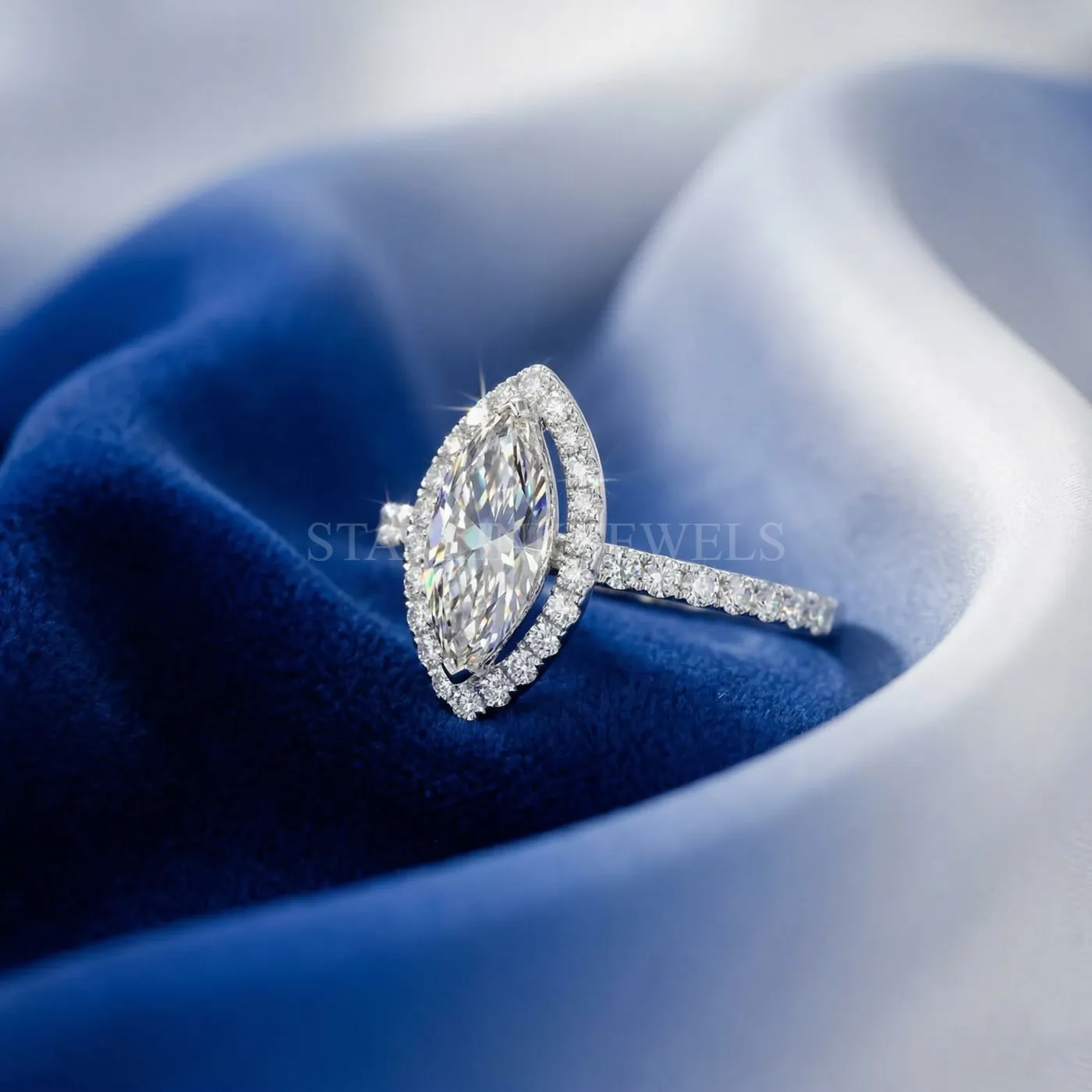 Marquise Cut Halo Diamond Ring