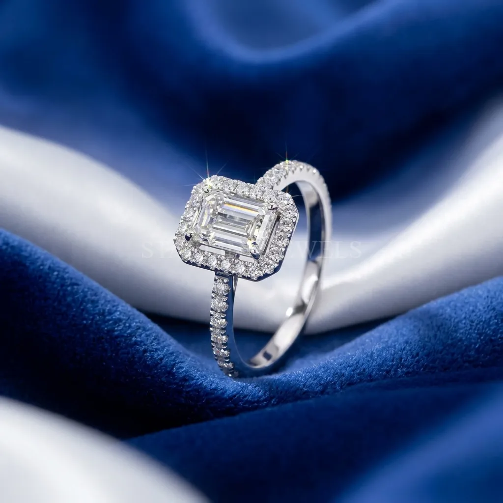 Emerald Cut Halo Diamond Ring