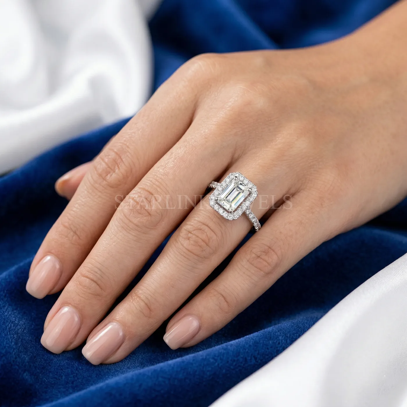 Emerald Cut Halo Diamond Ring – view 2