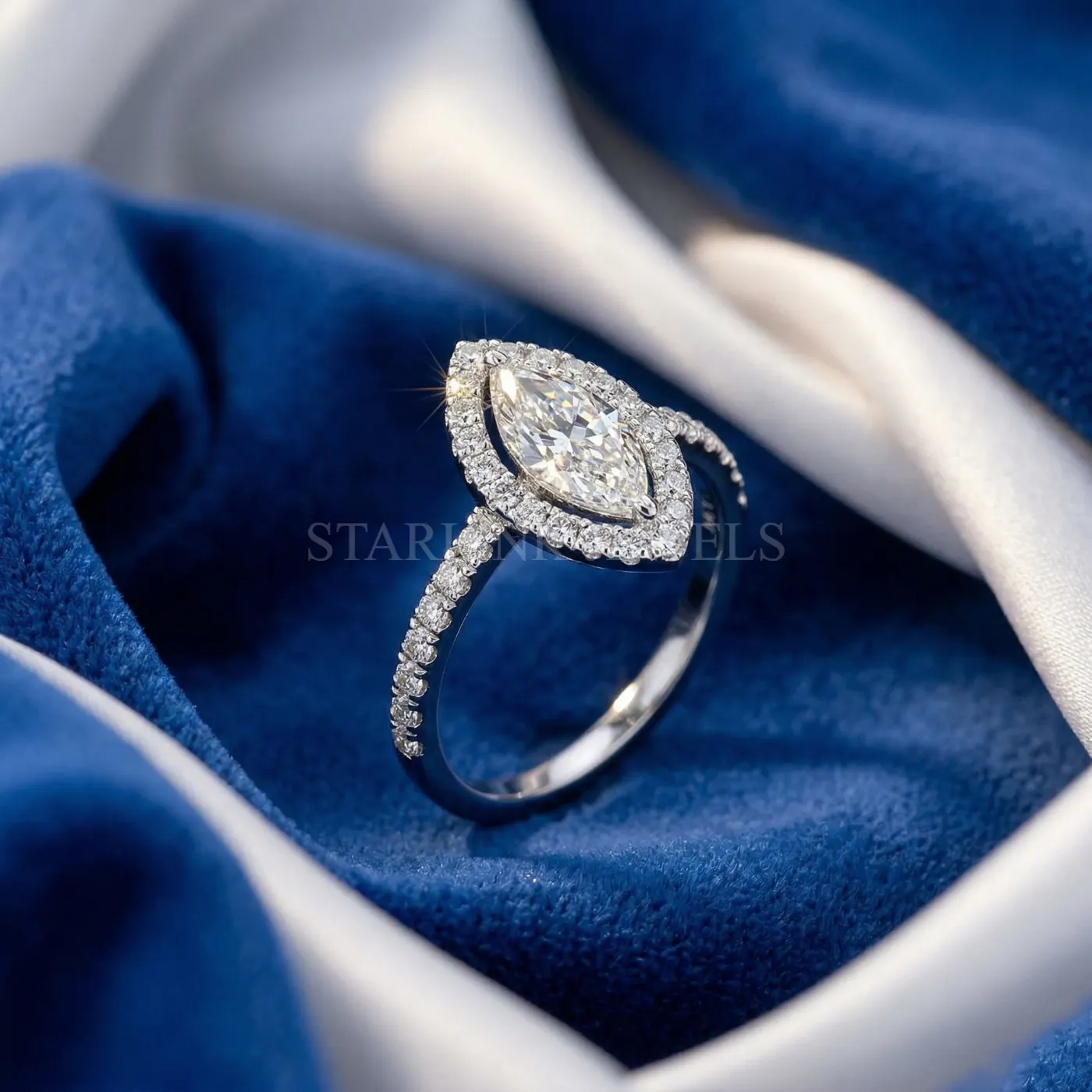 Marquise Cut Halo Diamond Ring