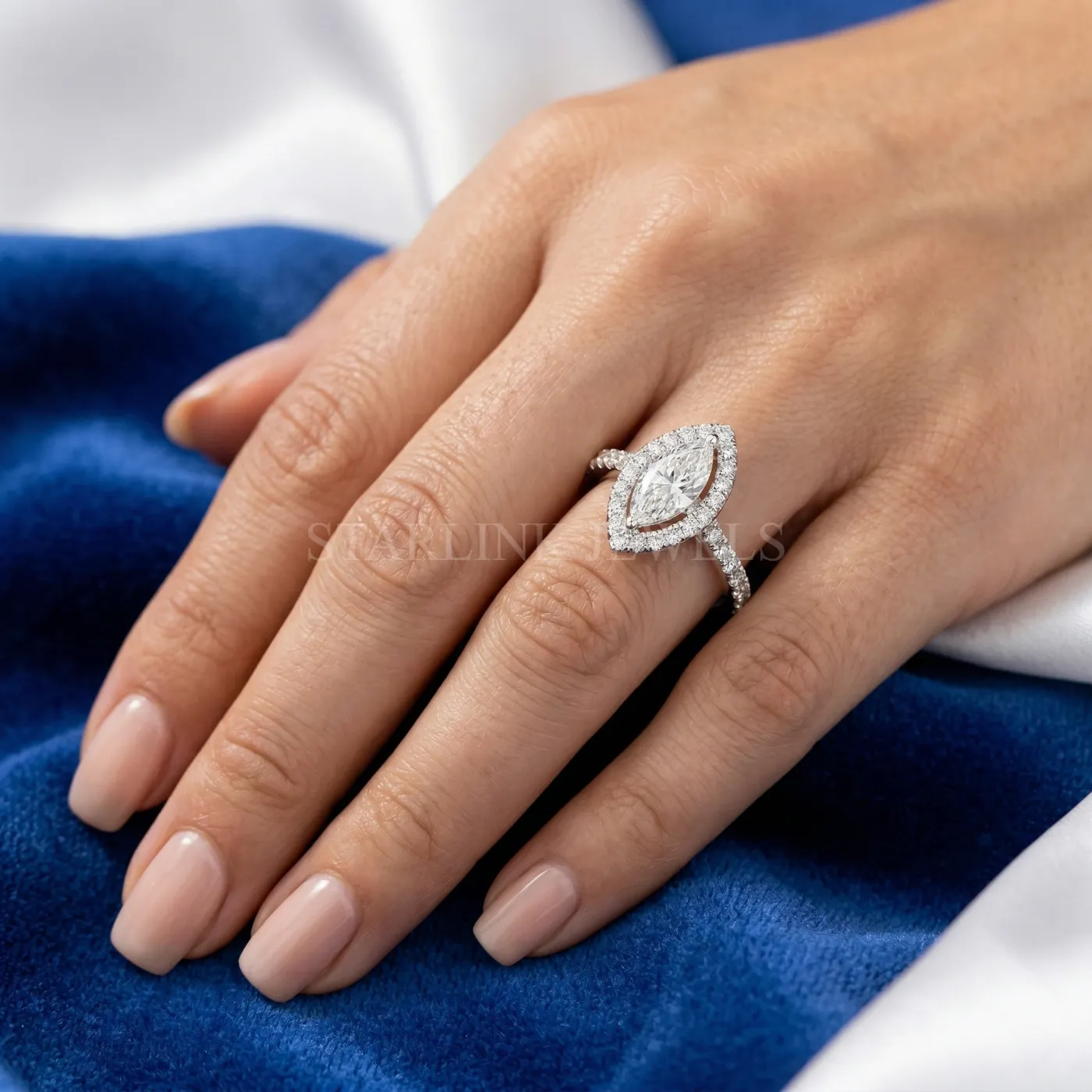 Marquise Cut Halo Diamond Ring – view 2