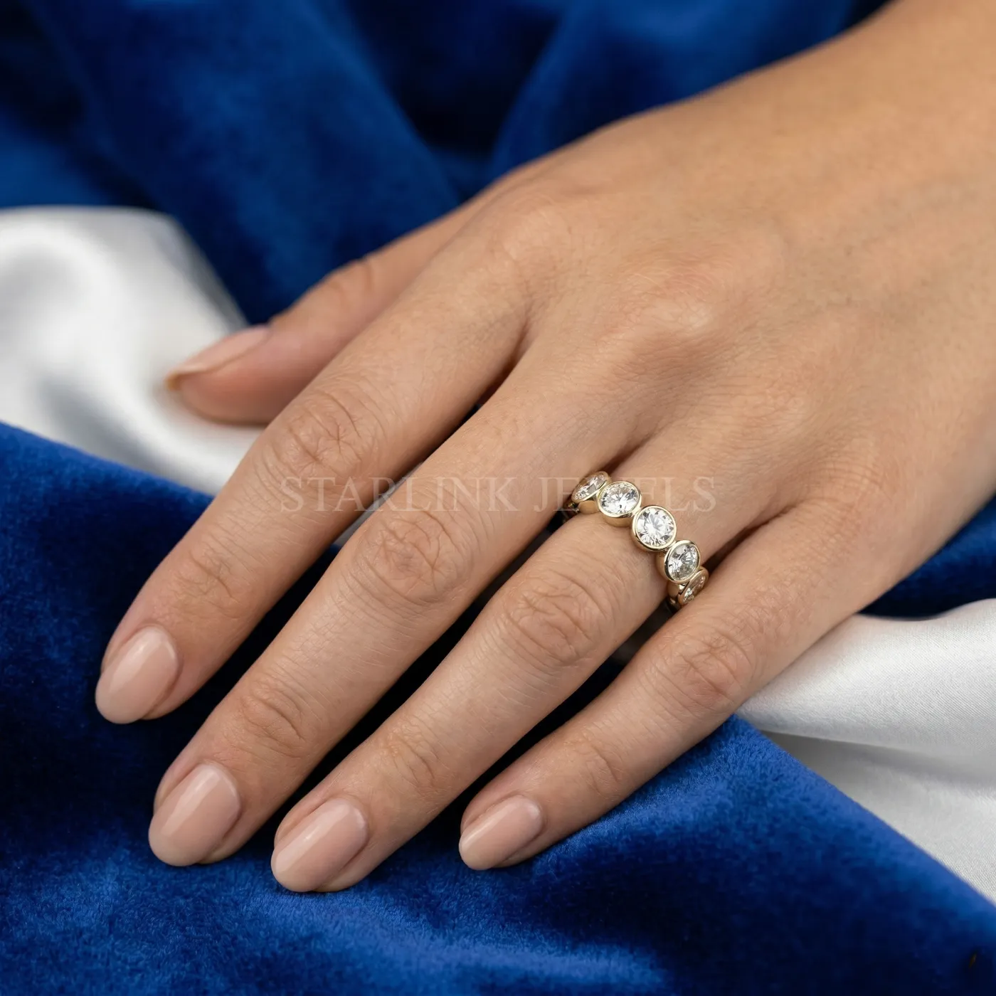 Round Diamond Half Eternity Band (Bezel Setting) – view 2