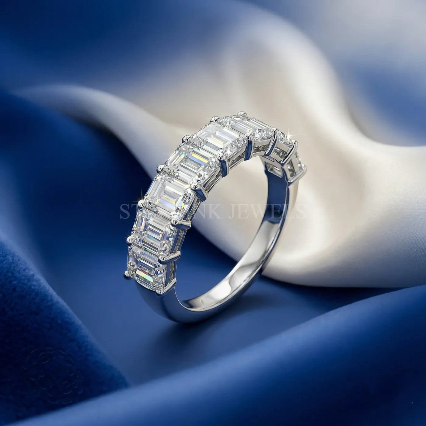 Emerald Diamond Half Eternity Band