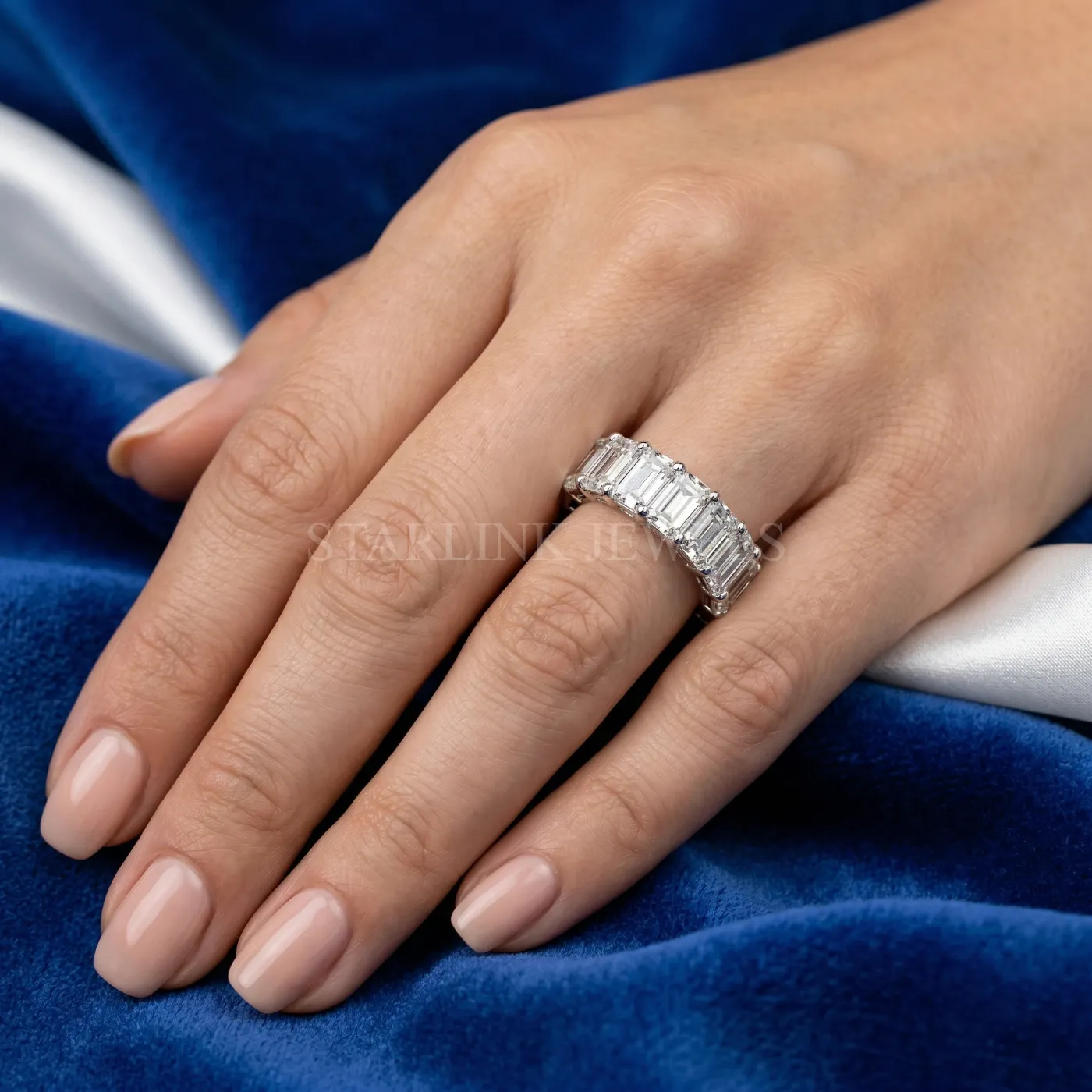 Emerald Diamond Half Eternity Band – view 2