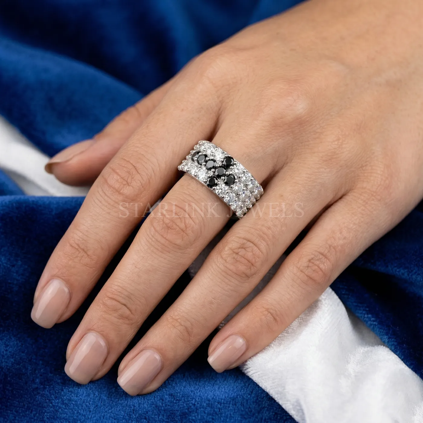 Luxury Black & White Diamond Statement Ring – view 2