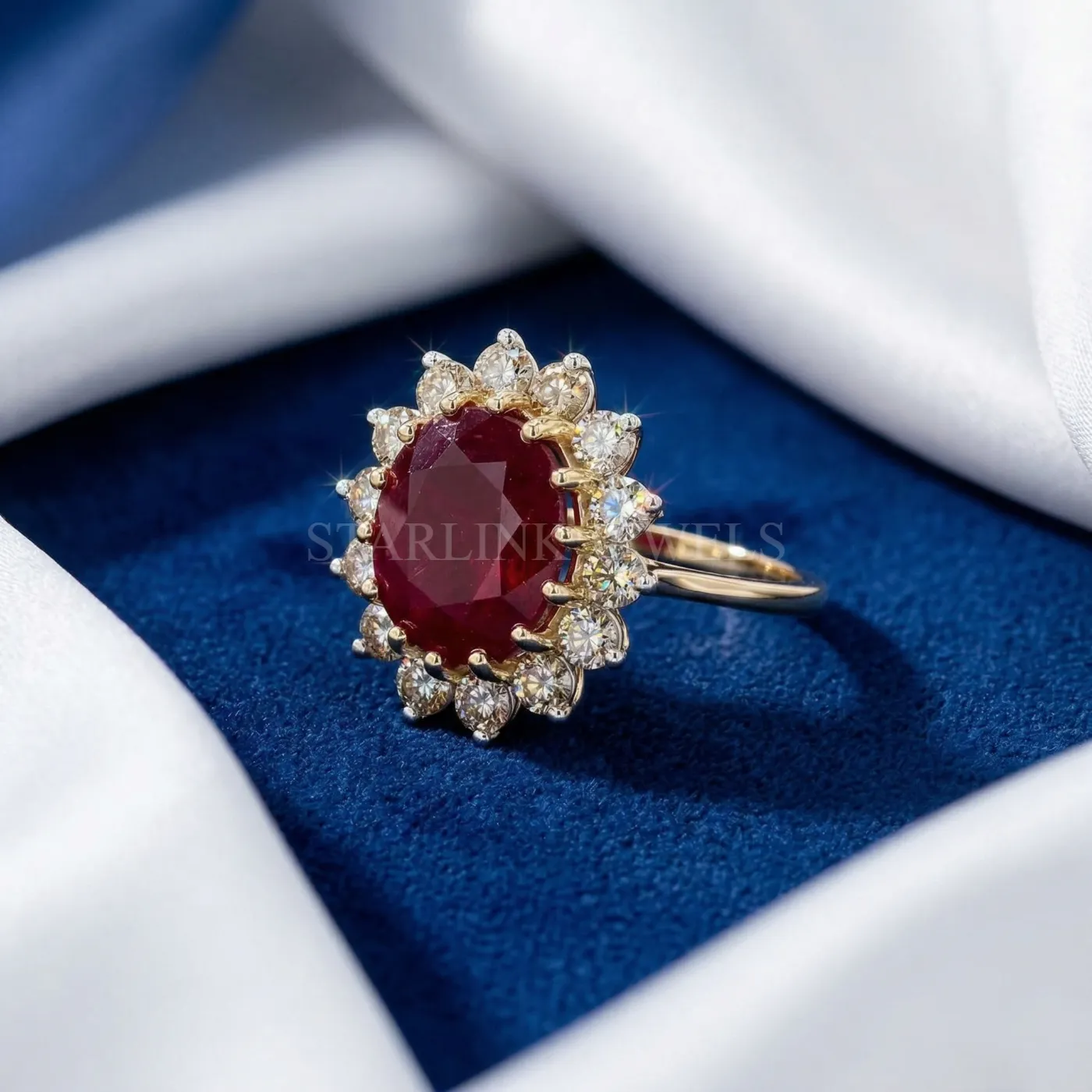 Ruby & Diamond Halo Ring
