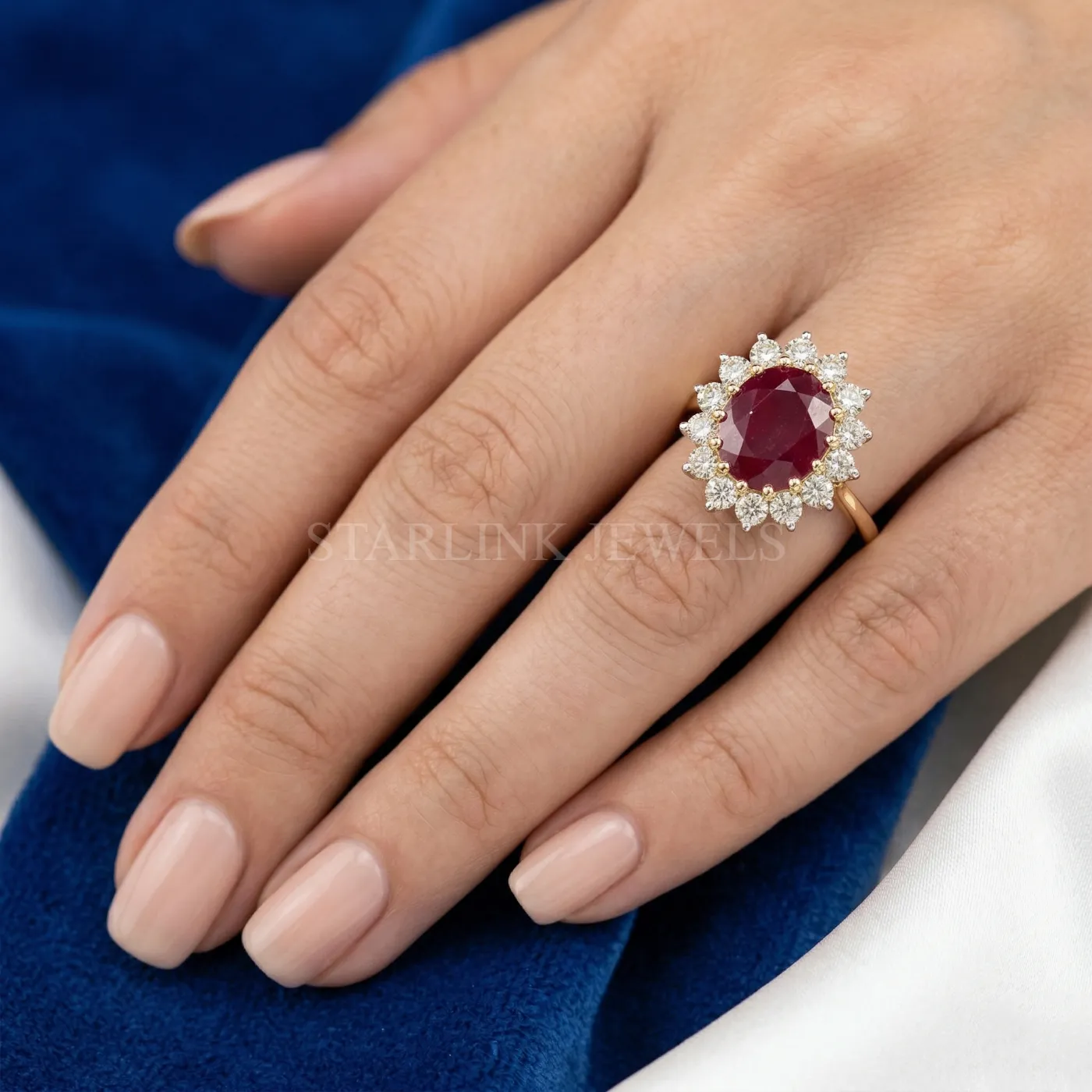 Ruby & Diamond Halo Ring – view 2