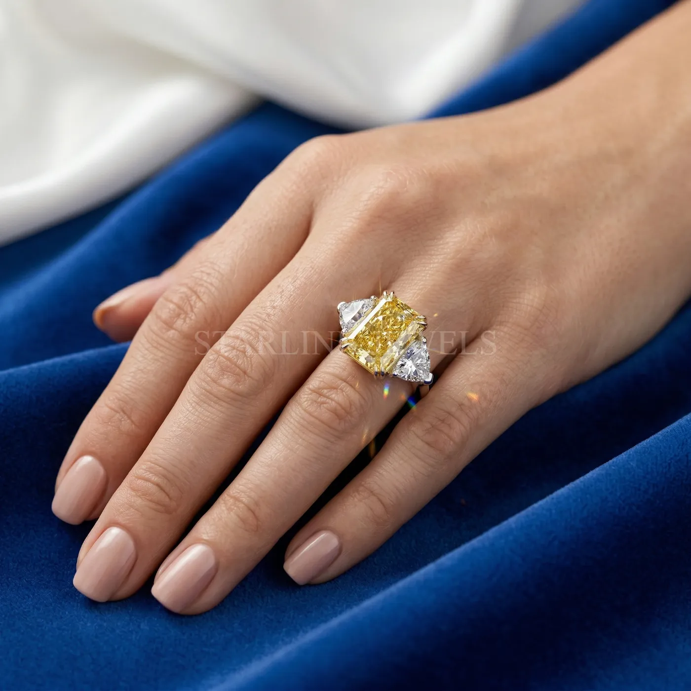 Yellow Radiant Diamond Trilogy Ring – view 2